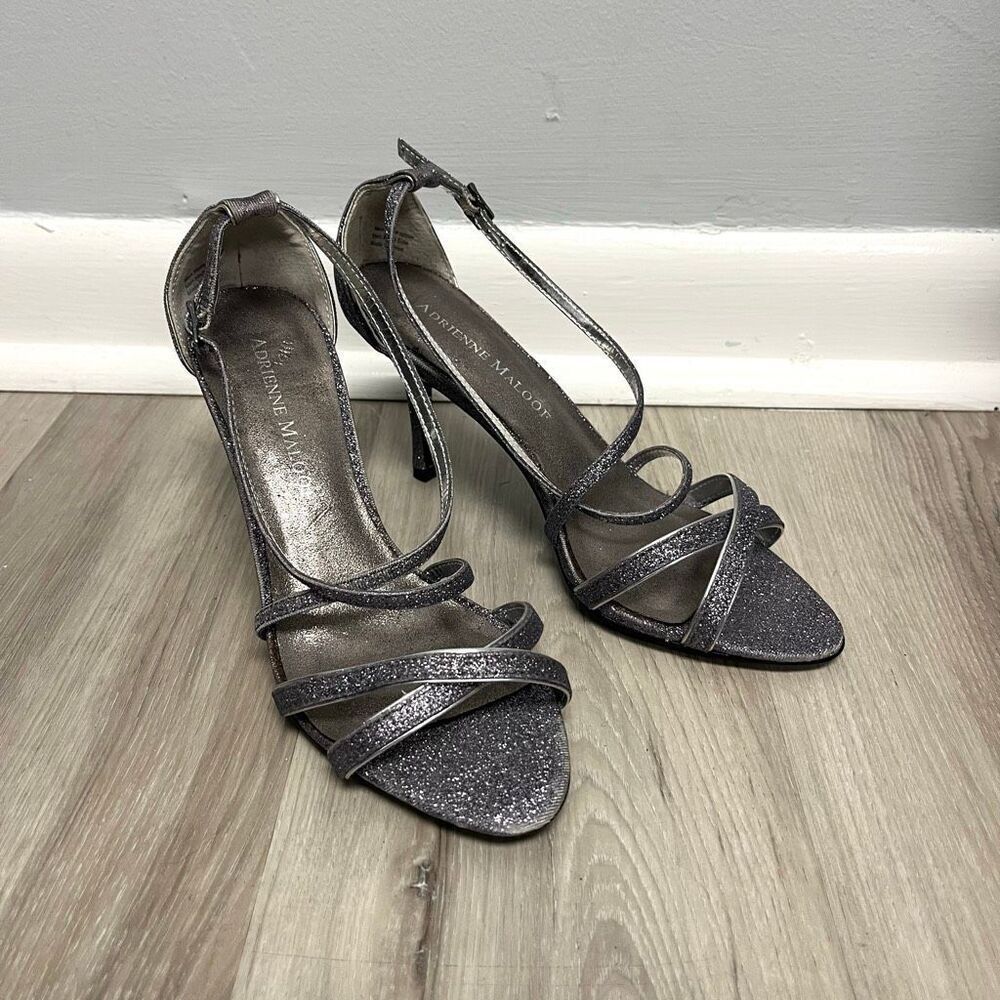 Adrienne Maloof Heels Women’s 6.5 Silver Glitter Strappy